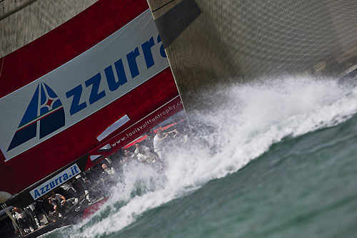 Auckland, 14-03-2010. Azzurra vs Emirates Team New Zealand, during the Louis Vuitton Trophy in Auckland 2010. Photo copyright Stefano Gattini of Studio Borlenghi and Azzurra.