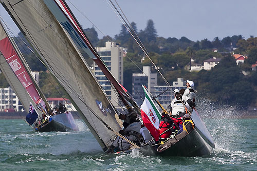 Auckland, 14-03-2010. Azzurra vs Emirates Team New Zealand, during the Louis Vuitton Trophy in Auckland 2010. Photo copyright Stefano Gattini of Studio Borlenghi and Azzurra.