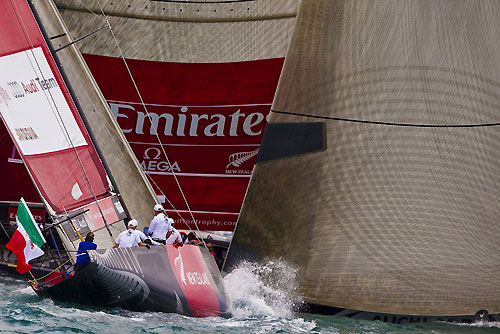 Auckland, 20-03-2010. Mascalzone Latino vs Emirates Team New Zealand, during the Louis Vuitton Trophy in Auckland 2010. Photo copyright Stefano Gattini of Studio Borlenghi and Azzurra.