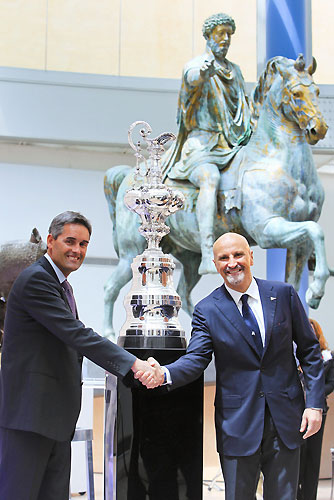 Russel Coutts from BMW Oracle Racing and Vincenzo Onorato from Mascalzone Latino at the 34th America's Cup Press Conference, Roma, 06/05/2010. Photo copyright Carlo Borlenghi.