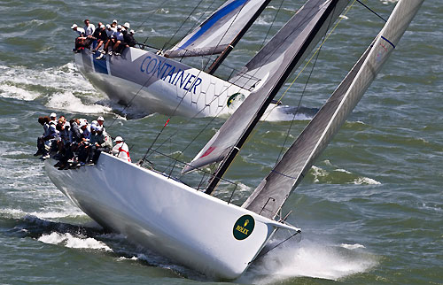 St Tropez, 16/06/10. Giraglia Rolex Cup 2010, Start in Saint Tropez, Container chasing Shockwave. Photo copyright Carlo Borlenghi.