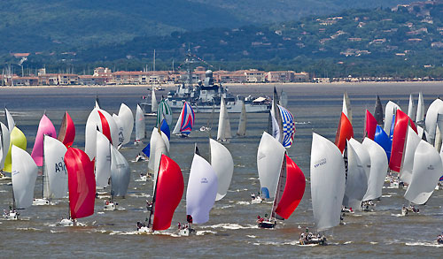 St Tropez, 16/06/10. Giraglia Rolex Cup 2010, The fleet after the start in Saint Tropez. Photo copyright Carlo Borlenghi.