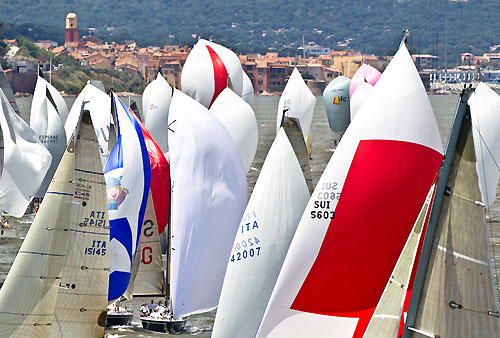 St Tropez, 16/06/10. Giraglia Rolex Cup 2010, The fleet after the start in Saint Tropez. Photo copyright Carlo Borlenghi.