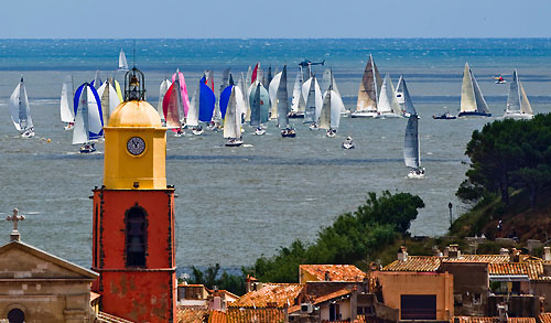 St Tropez, 16/06/10. Giraglia Rolex Cup 2010, The fleet after the start in Saint Tropez. Photo copyright Carlo Borlenghi.