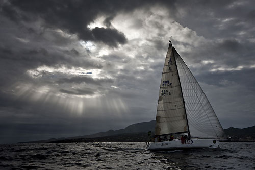 Jaru approaching Pantelleria Island during the Rolex Middle Sea Race 2010. October 26, 2010. Photo &copy; Carlo Borlenghi. 