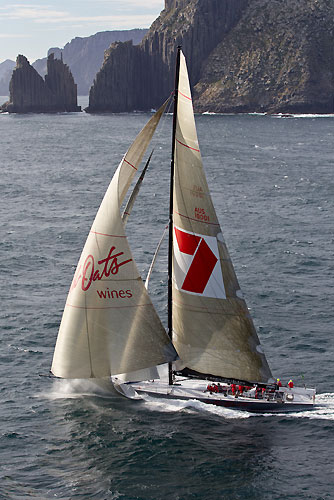 Bob Oatley's Wild Oats XI skippered by Mark Richards, approaching Tasman Island, during the Rolex Sydney Hobart Yacht Race 2010, Australia. Photo copyright Carlo Borlenghi, Rolex.