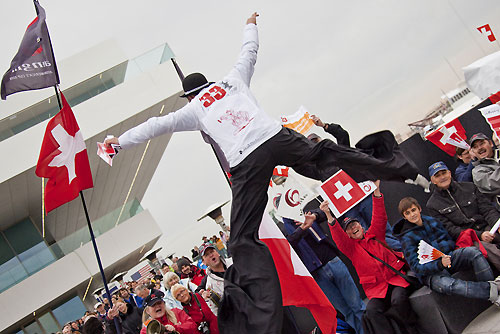 Valencia, Spain, February 8, 2010. Entertaining Alinghi fans at the Foredeck building. Photo copyright Luca Buttò, Alinghi.