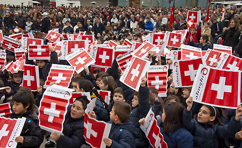 Valencia, Spain, February 8, 2010. Alinghi fans at the Foredeck building. Photo copyright Luca Buttò, Alinghi.