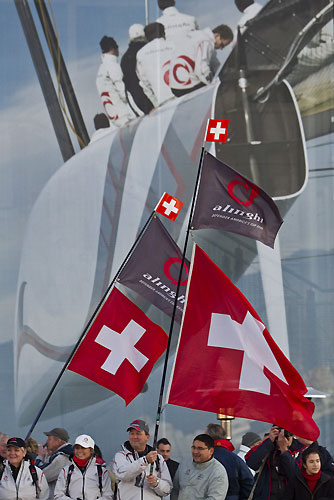 Valencia, Spain, February 10, 2010. Alinghi 5 dockside Day 3, Race 1 of the 33rd America's Cup. Photo copyright Carlo Borlenghi, Alinghi.