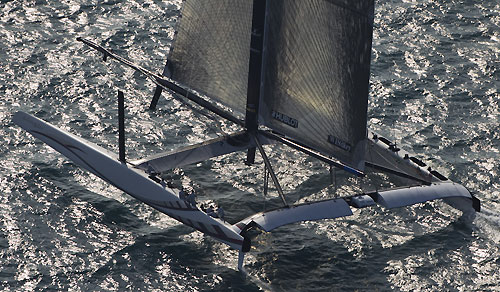 Valencia, Spain, February 12, 2010. Alinghi 5 on day 5, during Race 1 of the 33rd America's Cup. Photo copyright Guido Trombetta / Alinghi.