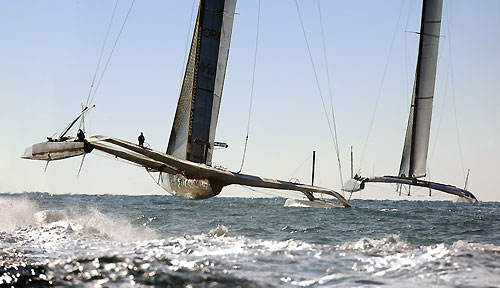 Valencia, Spain, February 12, 2010. USA 17 ahead of Alinghi, on day 5 during Race 1 of the 33rd America's Cup. Photo copyright Guido Trombetta / Alinghi.