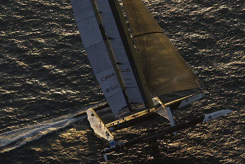 Valencia, Spain, February 14, 2010. Day 7 - Race 2, USA17 wins the 33rd America's Cup Match for the GGYC. Photo copyright Carlo Borlenghi, Alinghi.