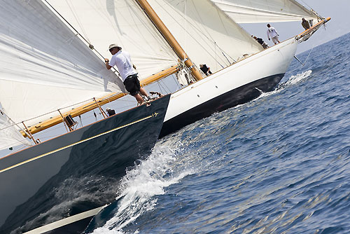 The J-Class boats Shamrock V and Cambria, during the Portofino Rolex Trophy 2001, Portofino, Italy. Photo copyright Rolex and Carlo Borlenghi.