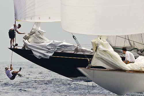 Man overboard from the J-Class Shamrock V, during the Portofino Rolex Trophy 2001, Portofino, Italy. Photo copyright Rolex and Carlo Borlenghi.