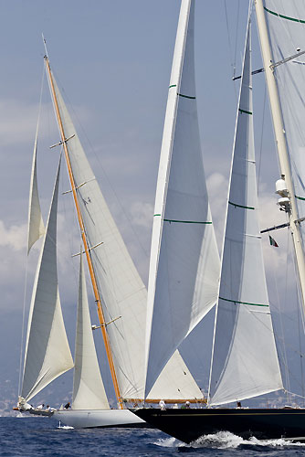 The J-Class boats Shamrock V and Cambria, during the Portofino Rolex Trophy 2001, Portofino, Italy. Photo copyright Rolex and Carlo Borlenghi.