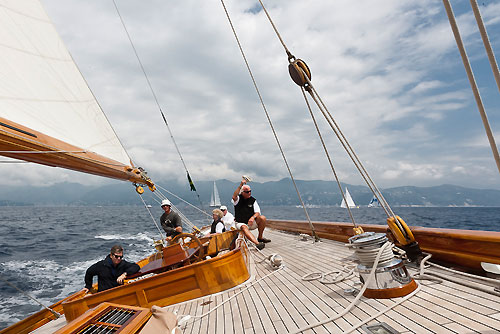 On board the J-Class Cambria, during the Portofino Rolex Trophy 2001, Portofino, Italy. Photo copyright Rolex and Carlo Borlenghi.