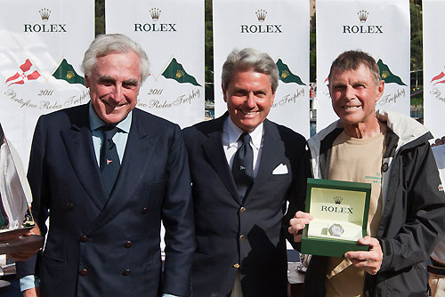 Carlo Croce, President of Yacht Club Italiano, Gian Riccardo Marini, CEO of Rolex SA and Christian Trèhard owner of Kookaburra III, awarded with a Rolex timepiece, during the Portofino Rolex Trophy 2001, Portofino, Italy. Photo copyright Rolex and Carlo Borlenghi.