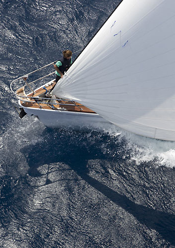 On the bow offshore, during the Loro Piana SuperYacht Regatta 2011, Porto Cervo, Italy. Photo copyright Carlo Borlenghi.