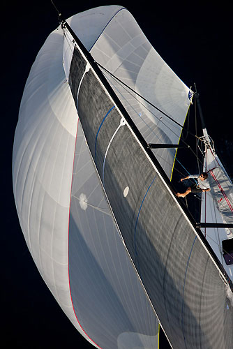 Man aloft on Sergey Grishin's JV57 Phoenix, during the Giraglia Rolex Cup 2011, Saint-Tropez, France, June 18-25. Photo copyright Rolex and Carlo Borlenghi.