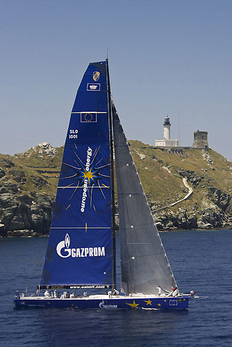 Igor Simcic's Esimit Europa 2 approaching Giraglia Rock, during the Giraglia Rolex Cup 2011, Saint-Tropez, France, June 18-25. Photo copyright Rolex and Carlo Borlenghi.