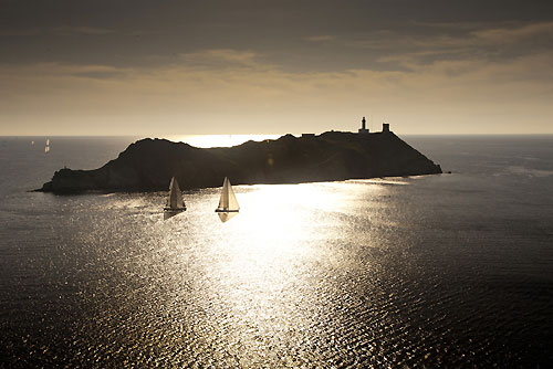 Alessandro Rombelli's Baltic 65 Stig and Alexander Schaerer's CAOL ILA, rounding during Giraglia RockGiraglia Rolex Cup 2011, Saint-Tropez, France, June 18-25.  Photo copyright Rolex and Carlo Borlenghi.