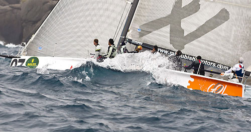 Torben Grael's Soto 40 Magia V - Mitsubishi / GOL (BRA), during the Rolex Ilhabela Sailing Week 2011. Magia V - Mitsubishi / GOL (BRA), Disputa na ilha Alcatrazes. Photo copyright Rolex and Carlo Borlenghi.