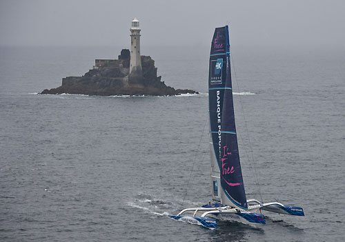 Maxi Banque Populaire starting the leg from the Fastnet Rock to Plymouth, during the Rolex Fastnet Race 2011. Photo copyright Rolex and Carlo Borlenghi.