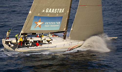 Co-skippers Karl Kwok and Jim Swartzs Farr 80 Beau Geste (HKG), during the Rolex Fastnet Race 2011. Photo copyright Rolex and Carlo Borlenghi.