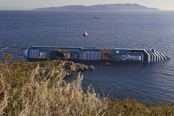 The Costa Concordia, Giglio Island, January 25, 2012. Photo copyright Carlo Borlenghi.