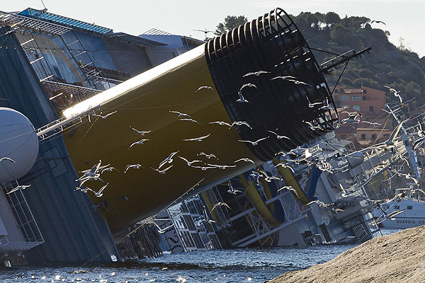 The Costa Concordia, Giglio Island, January 25, 2012. Photo copyright Carlo Borlenghi.