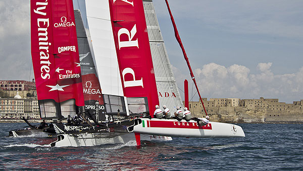 Naples, 06/04/12. Luna Rossa AC45 training in Naples, during the Americas Cup World Series Naples, Italy, April 2012. Photo copyright Luna Rossa and Carlo Borlenghi.