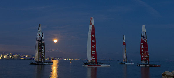 A moonlit Naples evening, 06/04/12, during the America’s Cup World Series Naples, Italy, April 2012. Photo copyright Luna Rossa and Carlo Borlenghi.