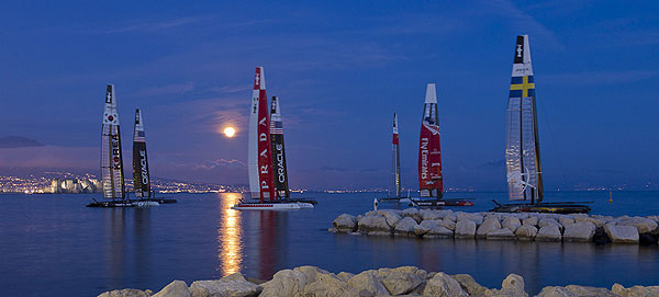 A moonlit Naples evening, 06/04/12, during the Americas Cup World Series Naples, Italy, April 2012. Photo copyright Luna Rossa and Carlo Borlenghi.