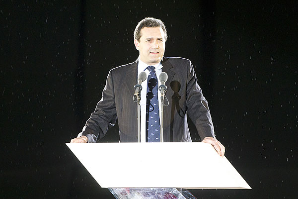 Naples, 08/04/12. ACWS Naples Opening Ceremony: Major of Naples, Luigi de Magistris, during the America’s Cup World Series Naples, Italy, April 2012. Photo copyright Luna Rossa and Carlo Borlenghi.