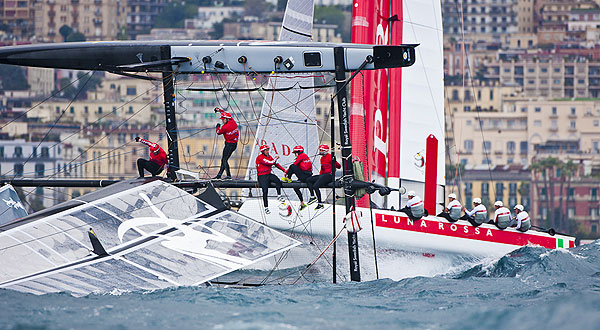 Naples, 11/04/12. America's Cup World Series Naples 2012, Day 1, during the America’s Cup World Series Naples, Italy, April 2012. Photo copyright Luna Rossa and Carlo Borlenghi.