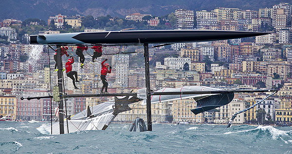 Naples, 11/04/12. America's Cup World Series Naples 2012, Day 1, during the America’s Cup World Series Naples, Italy, April 2012. Photo copyright Luna Rossa and Carlo Borlenghi.