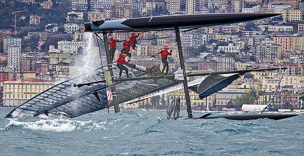 Naples, 11/04/12. America's Cup World Series Naples 2012, Day 1, during the America’s Cup World Series Naples, Italy, April 2012. Photo copyright Luna Rossa and Carlo Borlenghi.