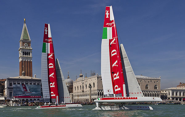 Venezia (Venice Italy), 10/05/12. Luna Rossa AC45 Venezia. Luna Rossa team training near San Marco Square, during the America's Cup World Series in Venice. Photo copyright Carlo Borlenghi and Luna Rossa.