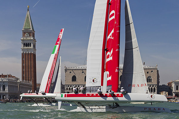 Venezia (Venice Italy), 10/05/12. Luna Rossa AC45 Venezia. Luna Rossa team training near San Marco Square, during the America's Cup World Series in Venice. Photo copyright Carlo Borlenghi and Luna Rossa.