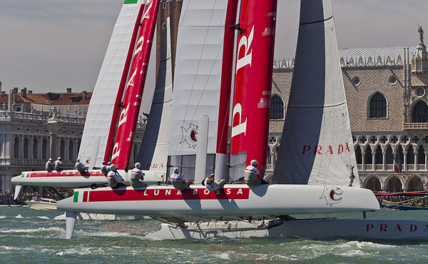 Venezia (Venice Italy), 10/05/12. Luna Rossa AC45 Venezia. Luna Rossa team training near San Marco Square, during the America's Cup World Series in Venice. Photo copyright Carlo Borlenghi and Luna Rossa.