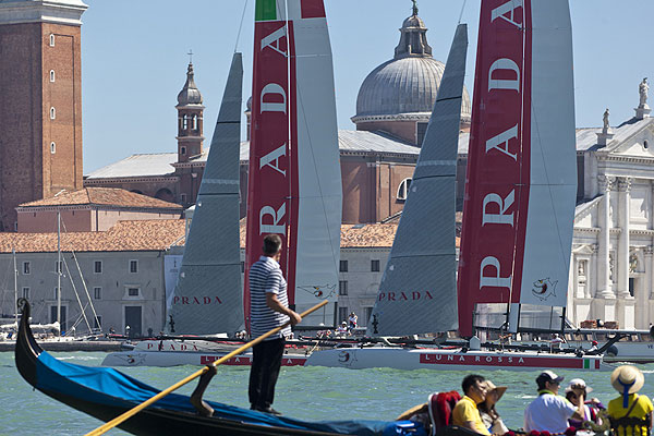 Venezia (Venice Italy), 10/05/12. Luna Rossa AC45 Venezia. Luna Rossa team training near San Marco Square, during the America's Cup World Series in Venice. Photo copyright Carlo Borlenghi and Luna Rossa.