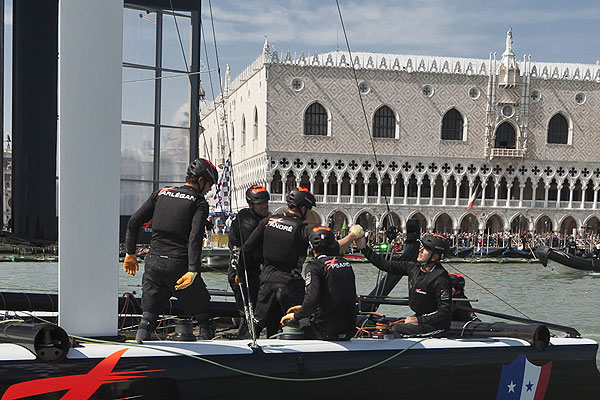 Venezia (Venice Italy), 18/05/12. Loïck Peyron's French Energy Team, during the America's Cup World Series in Venice. Photo copyright Carlo Borlenghi and Luna Rossa.