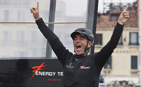 Venezia (Venice Italy), 20/05/12. Final day in Venice Loïck Peyron celebrates, during the America's Cup World Series in Venice. Photo copyright Carlo Borlenghi and Luna Rossa.