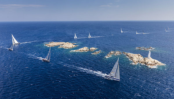 Swan Fleet rounding Monaci Island, during the Rolex Swan Cup 2012. Photo copyright, Rolex and Carlo Borlenghi.