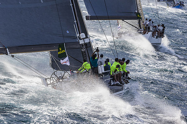 James Madden's Stark Raving Mad, Johann Killinger's Emma and Vladimir Liubomirov's Bronenosec, during the Rolex Swan Cup 2012. Photo copyright, Rolex and Carlo Borlenghi.