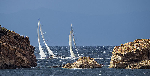 Ben Kolff's Highland Breeze and Marco Rodolfi's Berenice Bis, during the Rolex Swan Cup 2012. Photo copyright, Rolex and Carlo Borlenghi.