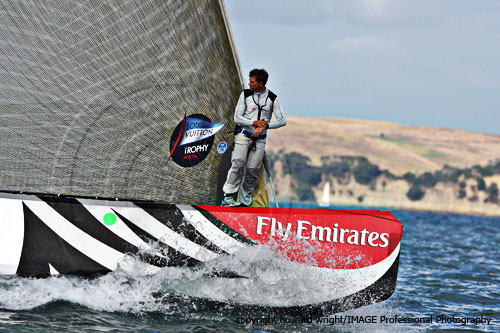 Bowman on Team Artemis (Sweden) watching the clock during the Louis Vuitton Trophy, Auckland New Zealand. Photo copyright Howard Wright 2010.