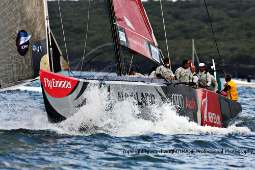 Azzurra (Italy) Skippered by Francesco Bruni competing in the Louis Vuitton Trophy, Auckland, New Zealand, 2010. Photo copyright Howard Wright 2010.