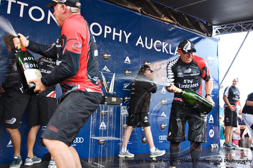 Emirates Team New Zealand celebrate their win at the Louis Vuitton Trophy, Auckland, New Zealand. Photo copyright Howard Wright 2010.