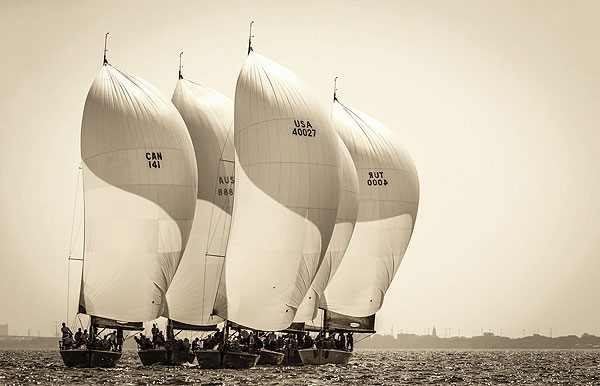 Alek Krstajic's Honour (CAN 141) with tactician Eric Doyle from Toronto, Canada and Christopher Whitford's Hot Lips (USA 40027) with tactician Morgan Reeser from Chicago, IL, USA leading the fleet. Photo copyright Kurt Arrigo for Rolex.